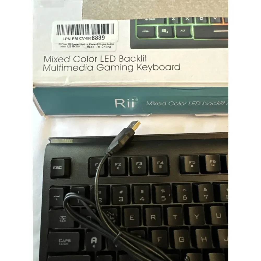 Rii Mixed Color LED Backlit Multimedia Gaming Keyboard RK104 New Open Box
